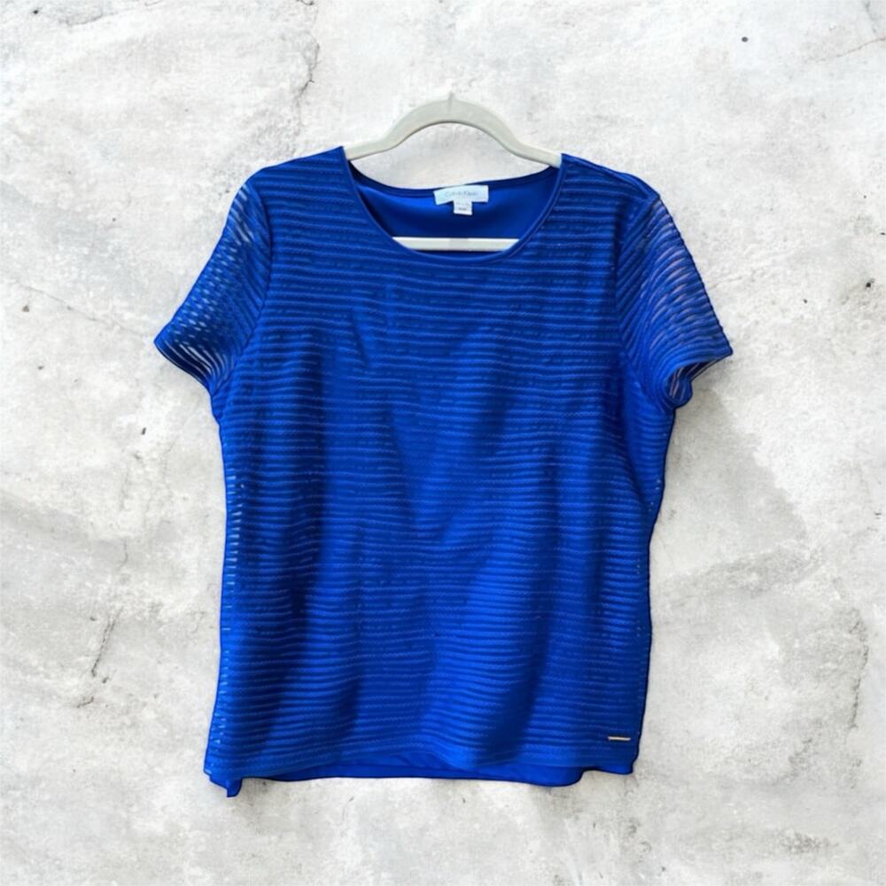 Beautiful Blue Sheer Striped Calvin Klein Top Size XL